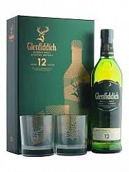 Виски Гленфиддик 12 лет 0,7 л + 2 бокала в подарочной коробке