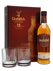Виски Гленфиддик 15 лет 0,7л + 2 бокала