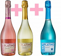  Сет Вино Игристое Платино Москато Белое+Розовое+Голубое сладкое 0,75л*3