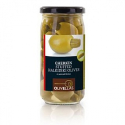 Оливки зеленые Olives green с корнишонами стекло 370 мл
