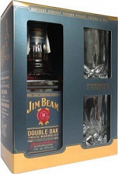 Виски Джим Бим Дабл Оук 0,7л + 2 бокала в подарочной коробке