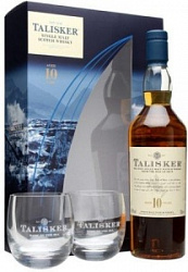 Виски Талискер 10 лет в подарочной коробке + 2 стакана 0,7 л